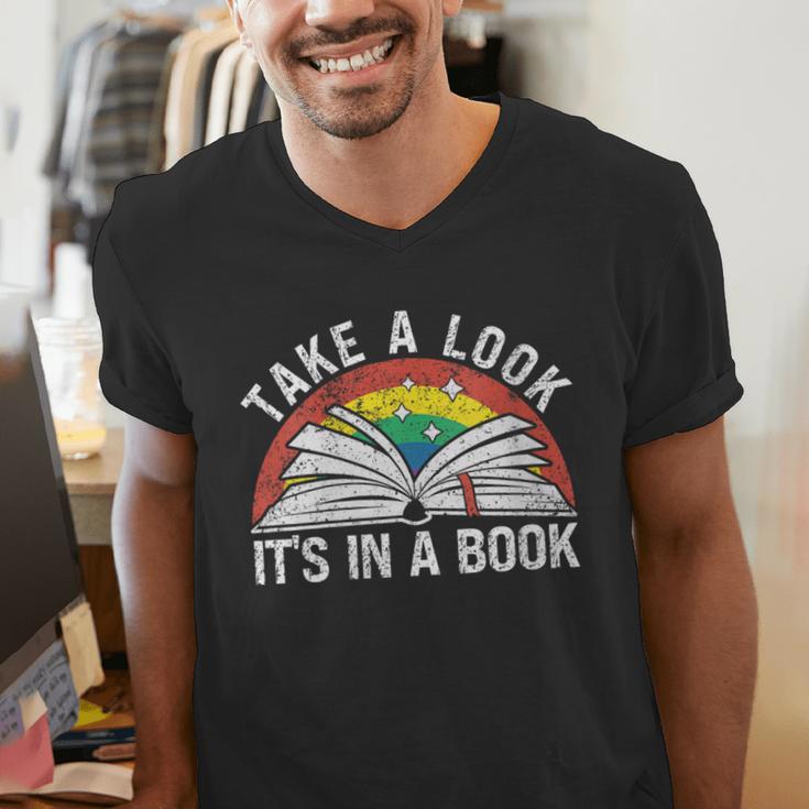 Take a Look It's In a Book Reading Vintage Retro Rainbow Men's V-Neck T-Shirt Take a Look It's In a Book Reading Vintage Retro Rainbow Men's V-Neck T-Shirt