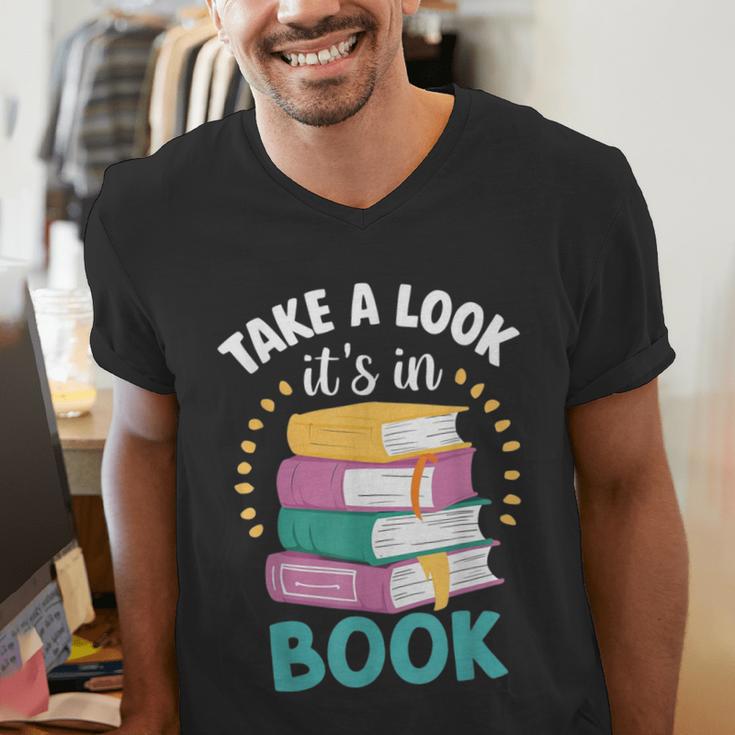 Take a Look It's In a Book Teacher Reading Apparel Men's V-Neck T-Shirt