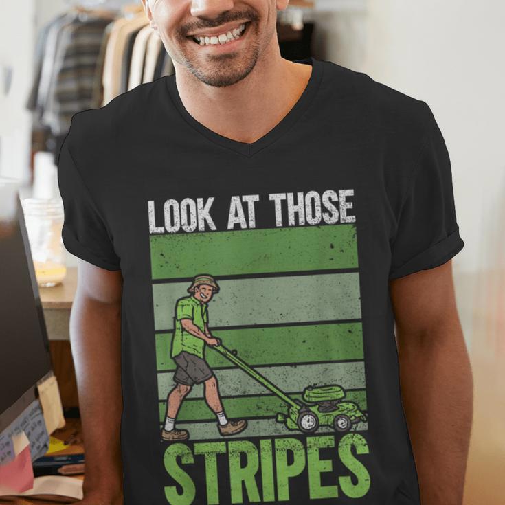 Look At Those Stripes Lawn Mowing Dad Lawn Mower Small Men's V-Neck T-Shirt