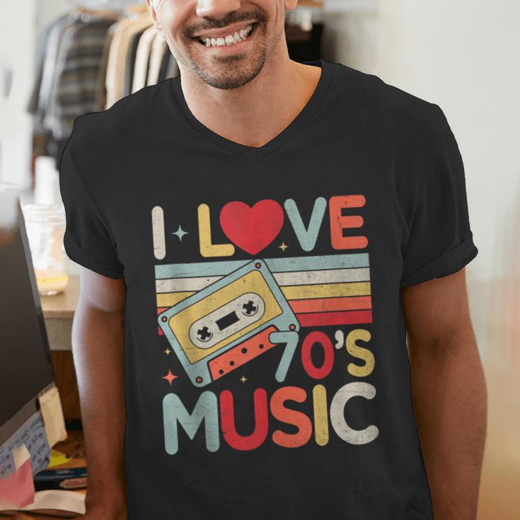 I Love 70's Music Retro Style Nostalgia Cassette 1970s Party Men's V-Neck T-Shirt