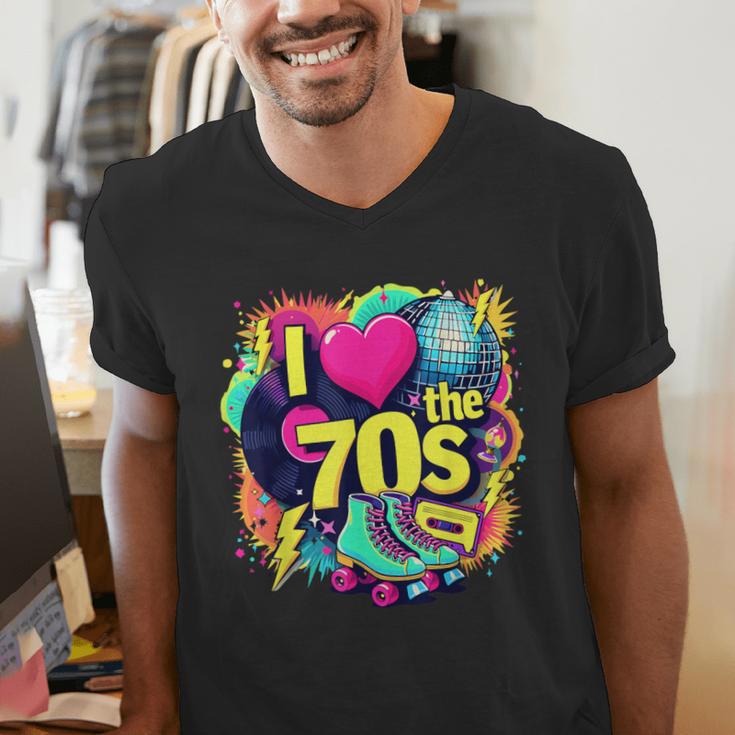 I Love The 70s Retro Cassette Roller Vinyl Nostalgia Vibes Men's V-Neck T-Shirt