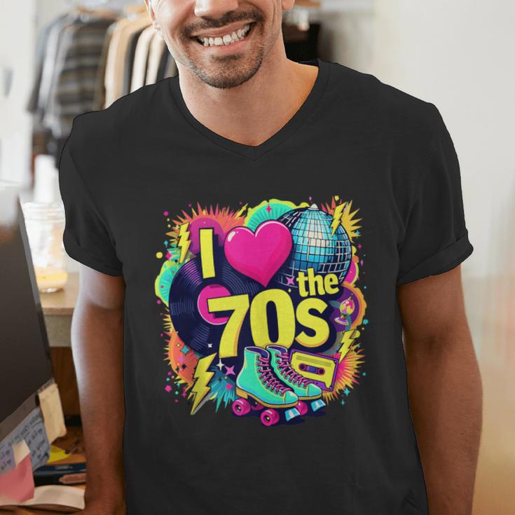 I Love The 70s Retro Cassette Roller Vinyl Nostalgia Vibes Men's V-Neck T-Shirt I Love The 70s Retro Cassette Roller Vinyl Nostalgia Vibes Men's V-Neck T-Shirt