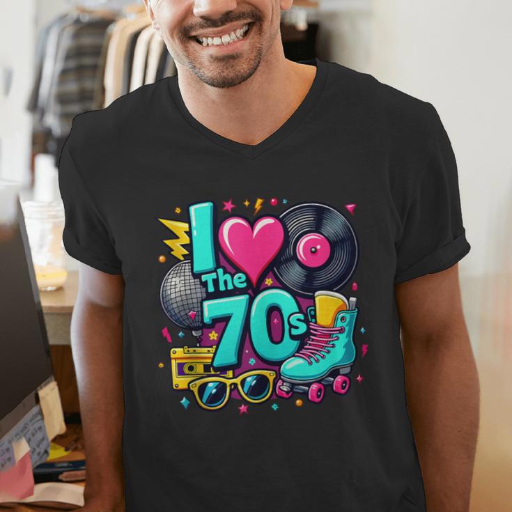 I Love The 70s Vintage Cassette Roller Vinyl Nostalgia 70s Men's V-Neck T-Shirt