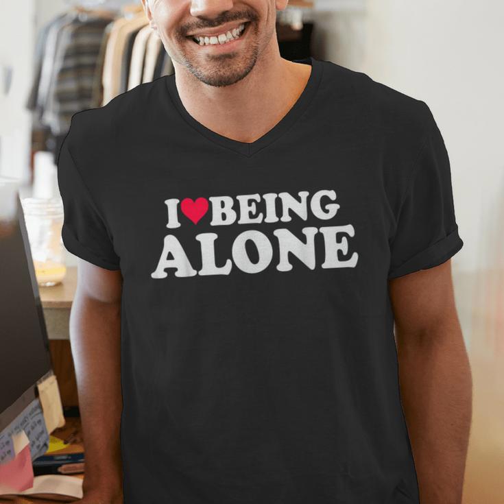 I Love Being Alone Introvert & Anxious Girl Red Heart Men's V-Neck T-Shirt