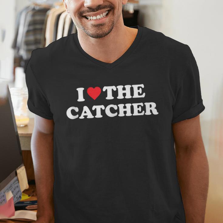 I Love The Catcher Baseball Softball Dad Mom Men's V-Neck T-Shirt