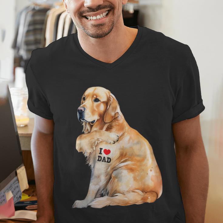 I Love Dad Patriotic Golden Retriever Canine Dog Lover Men's V-Neck T-Shirt