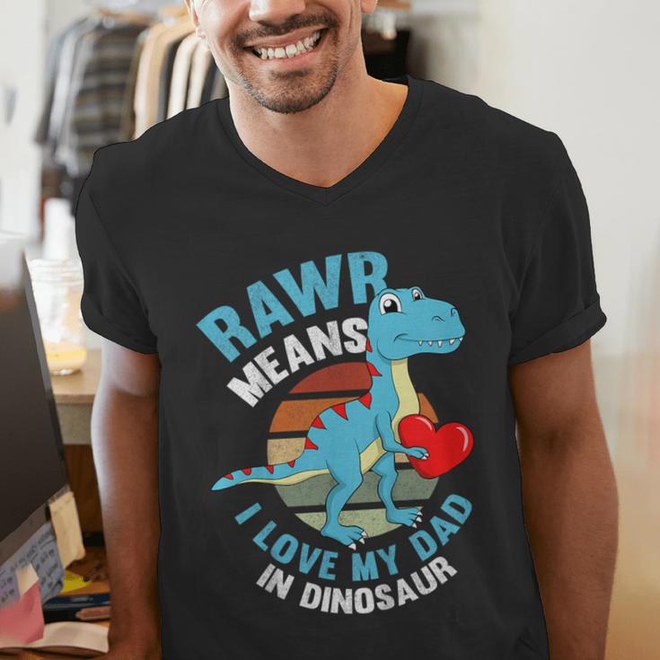 I Love My Dad Rawr Dinosaur Fathers Day Dino Toddler Boy Men's V-Neck T-Shirt