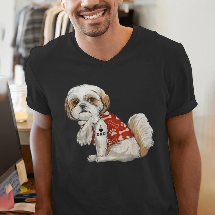 I Love Dad Tattoo Shih Tzu Dad Father's Day Men's V-Neck T-Shirt