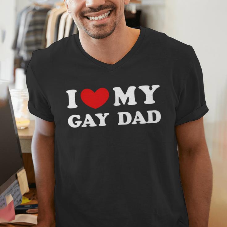 I Love My Gay Dad I Heart My Gay Dad Men's V-Neck T-Shirt I Love My Gay Dad I Heart My Gay Dad Men's V-Neck T-Shirt