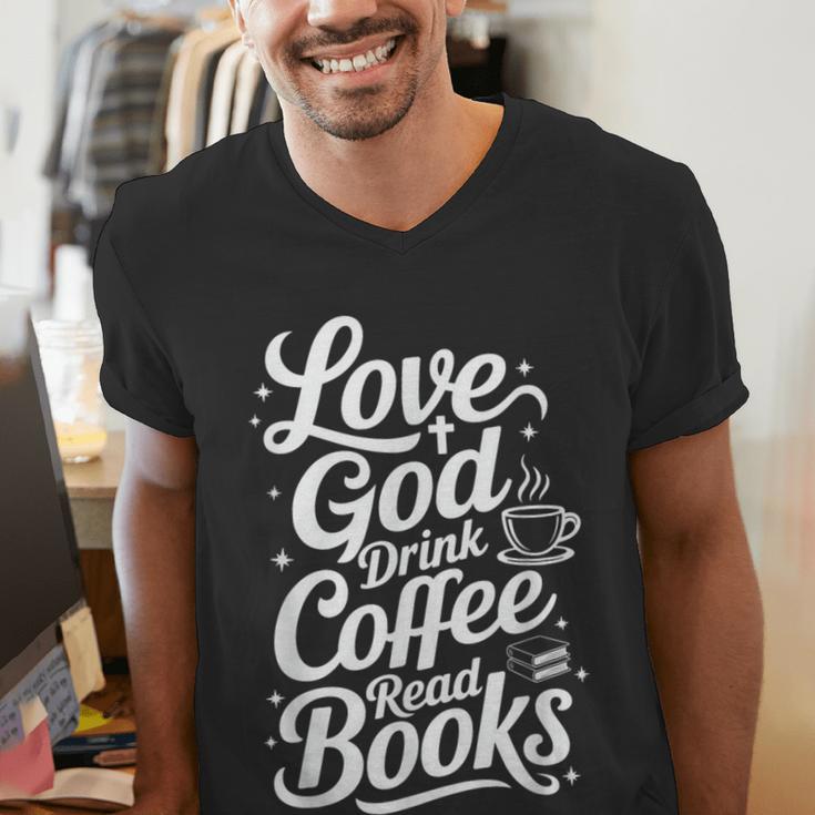 Love God Drink Coffee Read Books Christian Books Lovers Men's V-Neck T-Shirt