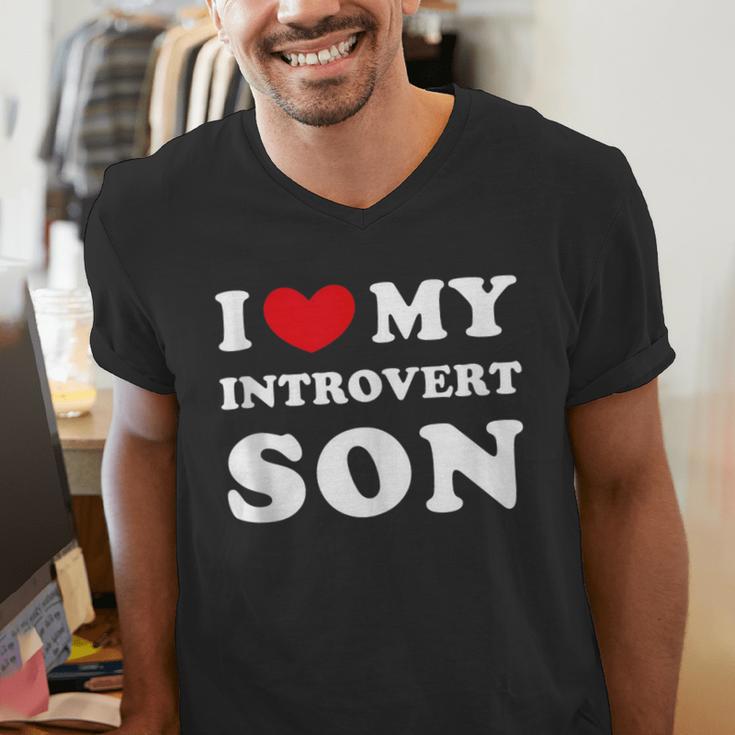 I Love My Introvert Son I Heart My Introvert Son Men's V-Neck T-Shirt