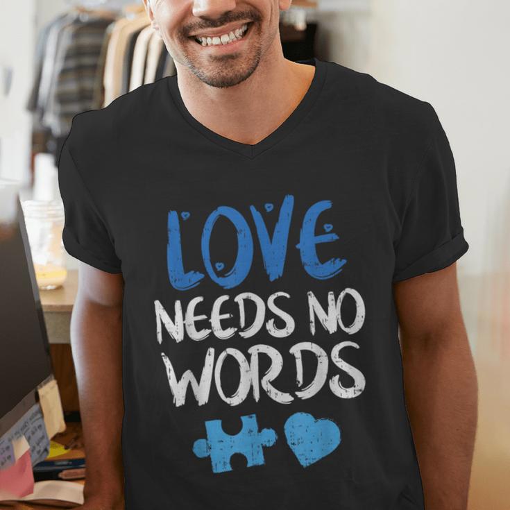 Love Needs No Words Autism Awareness Shirt Mom Dad Teacher Men's V-Neck T-Shirt