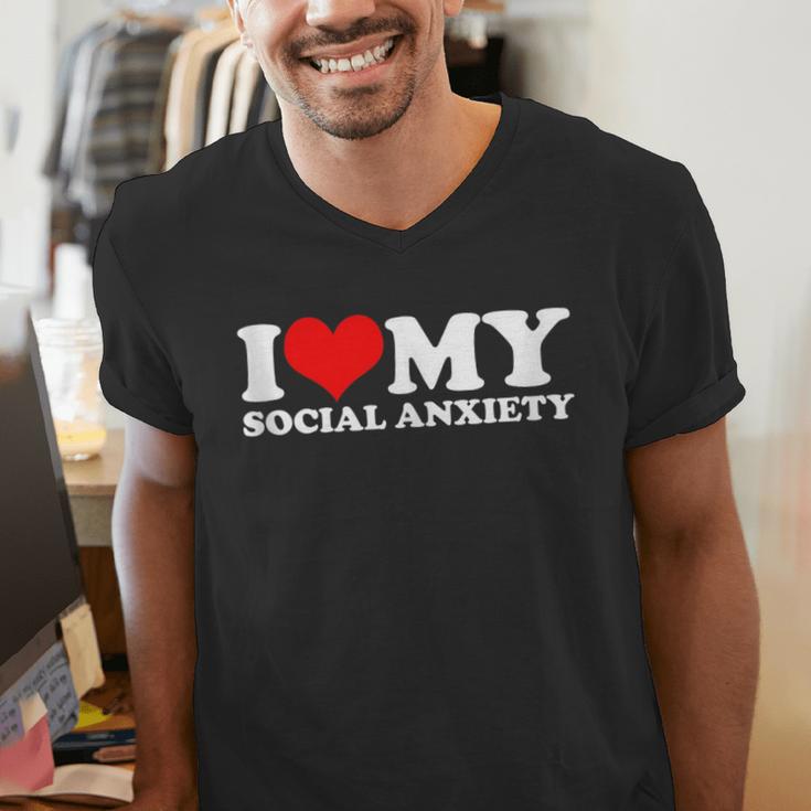 I Love My Social Anxiety Heart Humor Introvert Statement Men's V-Neck T-Shirt