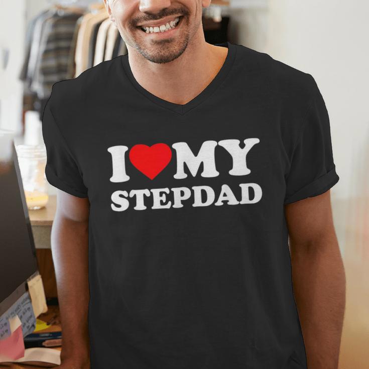 I Love My Step-Dad Heart Family Grandpa StepDad Bonus Dad Men's V-Neck T-Shirt
