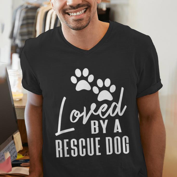 Loved By A Rescue Dog Foster Mom Rescue Dad Men's V-Neck T-Shirt