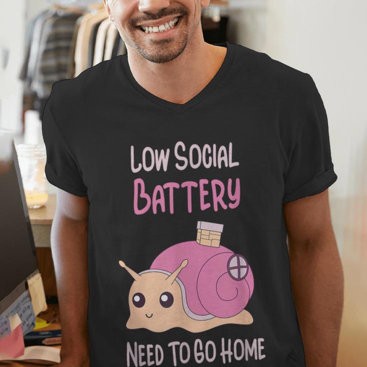 Low Social Battery Cute Snail With House Introvert Cozy Home Men's V-Neck T-Shirt Low Social Battery Cute Snail With House Introvert Cozy Home Men's V-Neck T-Shirt