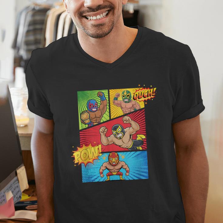 Lucha Libre Comic Book Mexican Wrestling Cartoon Wrestler Men's V-Neck T-Shirt