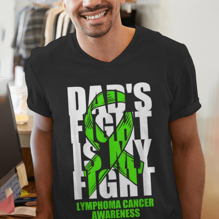 Lymphoma Cancer Awareness Lime Green Ribbon Dad's Fight Men's V-Neck T-Shirt Lymphoma Cancer Awareness Lime Green Ribbon Dad's Fight Men's V-Neck T-Shirt