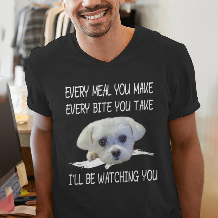 Maltese Dog Watching Owner Quote Puppy Mom Dad Men Women Girls Kids Men's V-Neck T-Shirt