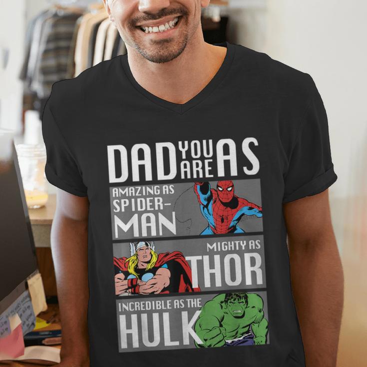 Marvel Father's Day Spider-Man Thor Hulk Dad Attributes Men's V-Neck T-Shirt