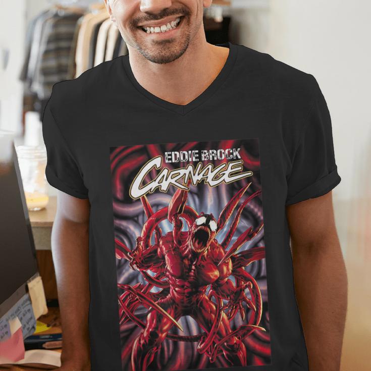 Marvel Spider-Man Eddie Brock Carnage Comic Book Cover Men's V-Neck T-Shirt Marvel Spider-Man Eddie Brock Carnage Comic Book Cover Men's V-Neck T-Shirt