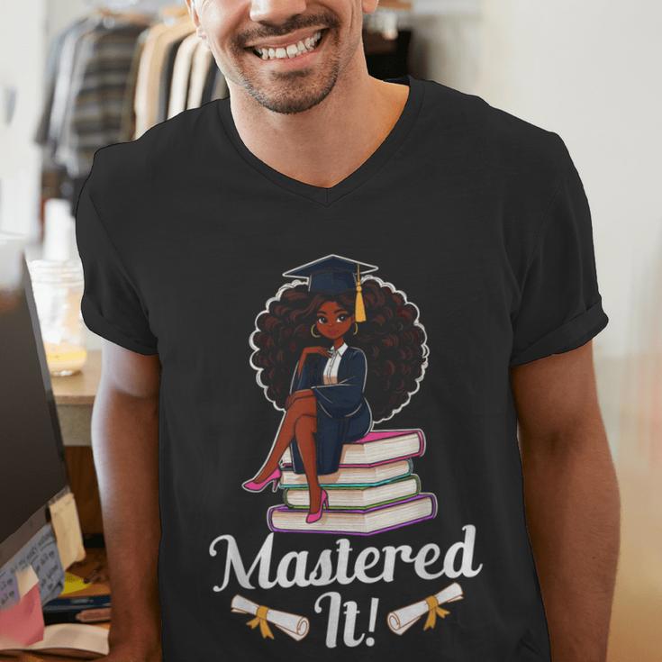 Mastered It Black Girl Masters Degree Graduation Black Queen Men's V-Neck T-Shirt