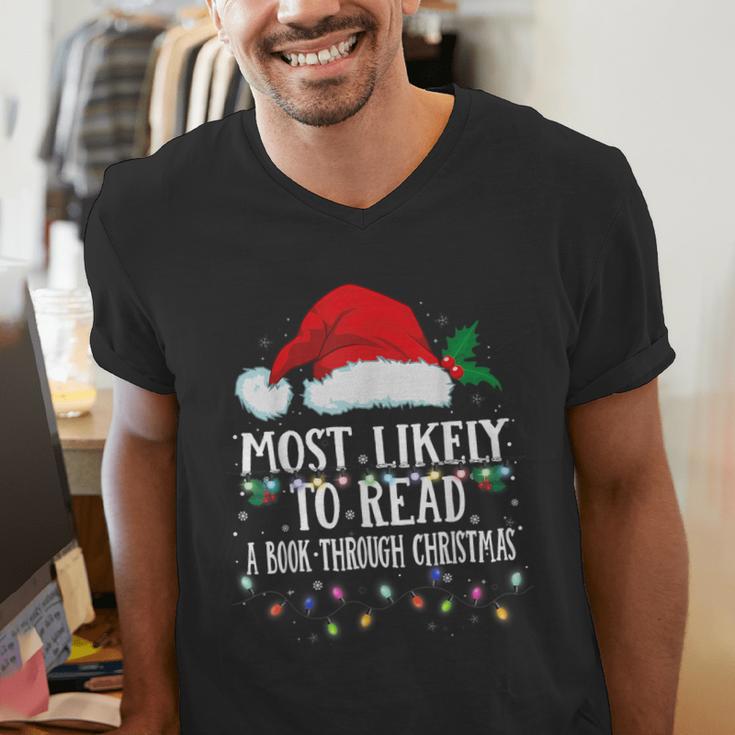 Matching Christmas PJS Most Likely To Read A Book Men's V-Neck T-Shirt Matching Christmas PJS Most Likely To Read A Book Men's V-Neck T-Shirt