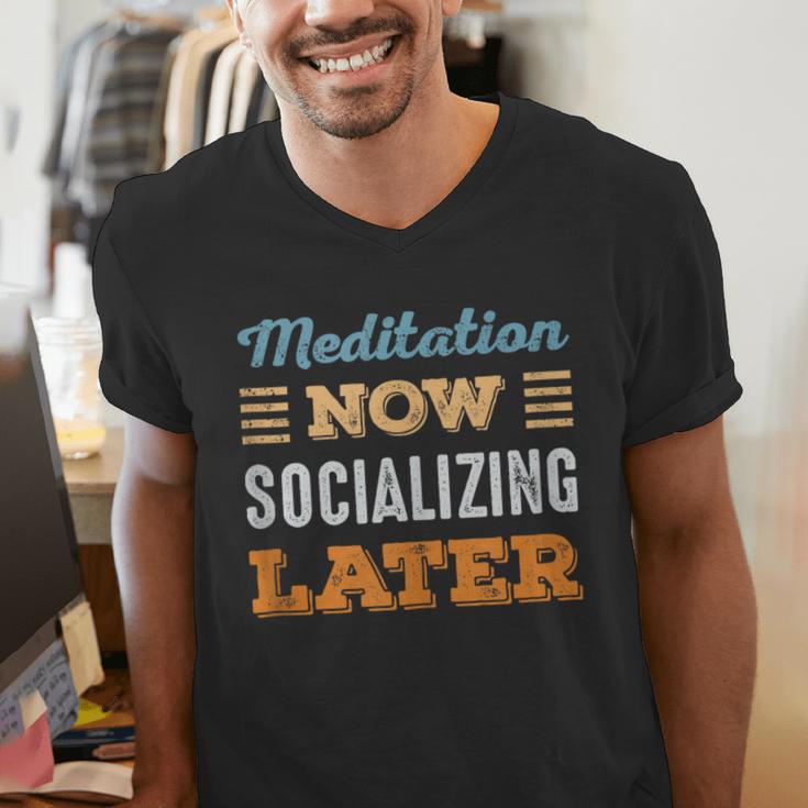 Meditation Now Minimal Socializing Introvert Vintage Men's V-Neck T-Shirt