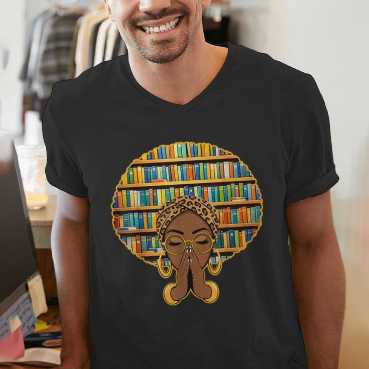 Melanin Afro Women Girl Book Librarian History African Men's V-Neck T-Shirt