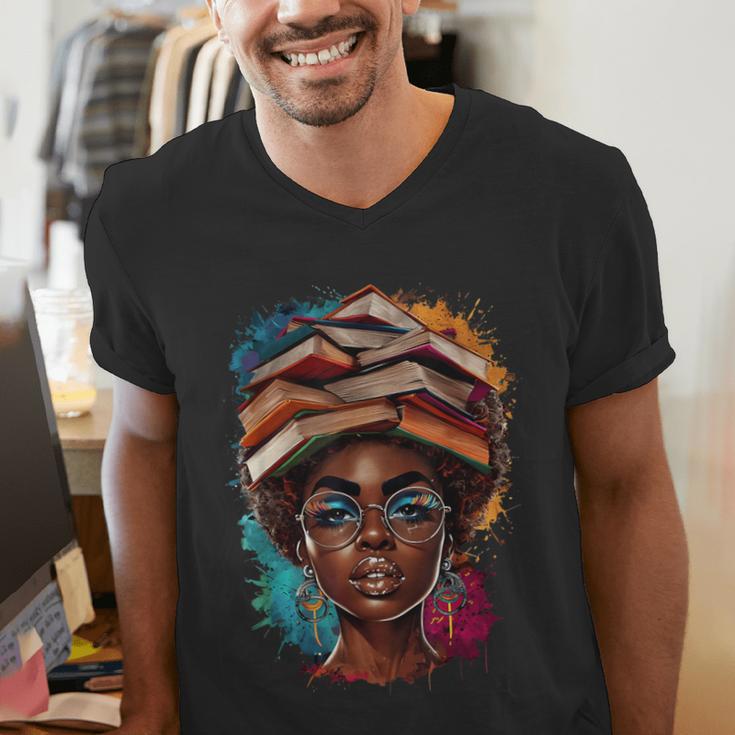 Melanin Girl Afro Book Lover Librarian Teacher Student Men's V-Neck T-Shirt