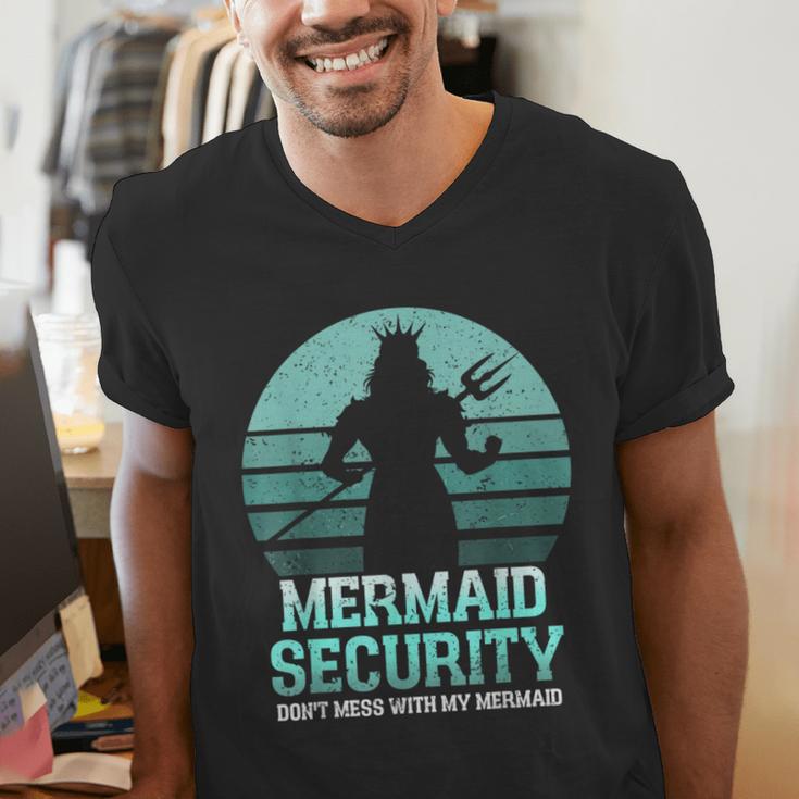 Mermaid Security Vintage Birthday Party Dad Father Day Men's V-Neck T-Shirt