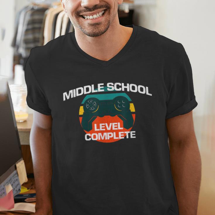 Middle School Graduation Gaming Vintage Level Complete Men's V-Neck T-Shirt