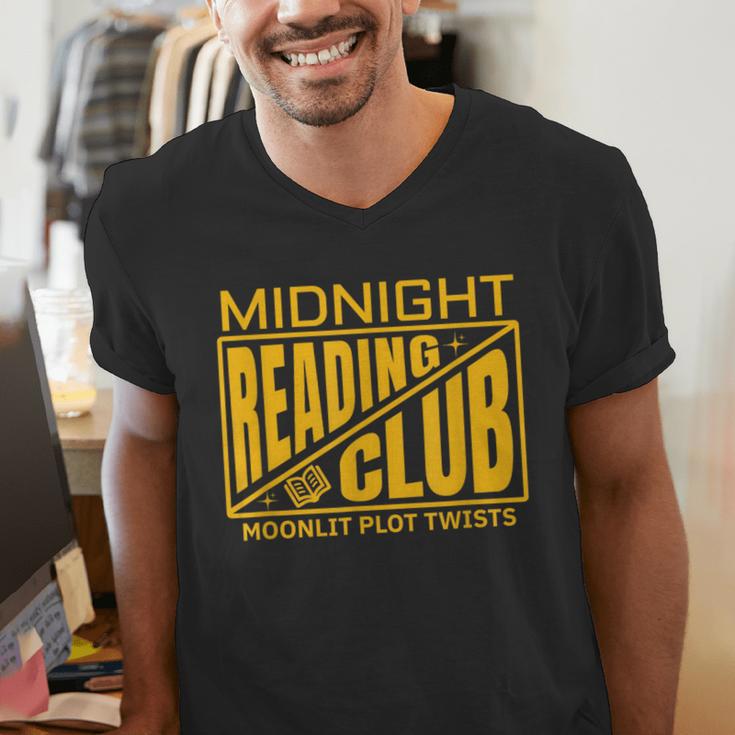 Midnight Reading Club Night Owl Book Readers Men's V-Neck T-Shirt Midnight Reading Club Night Owl Book Readers Men's V-Neck T-Shirt