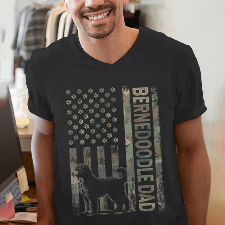 Mini Bernedoodle Dad Camo USA Flag DESIGN ON BACK Men's V-Neck T-Shirt Mini Bernedoodle Dad Camo USA Flag DESIGN ON BACK Men's V-Neck T-Shirt