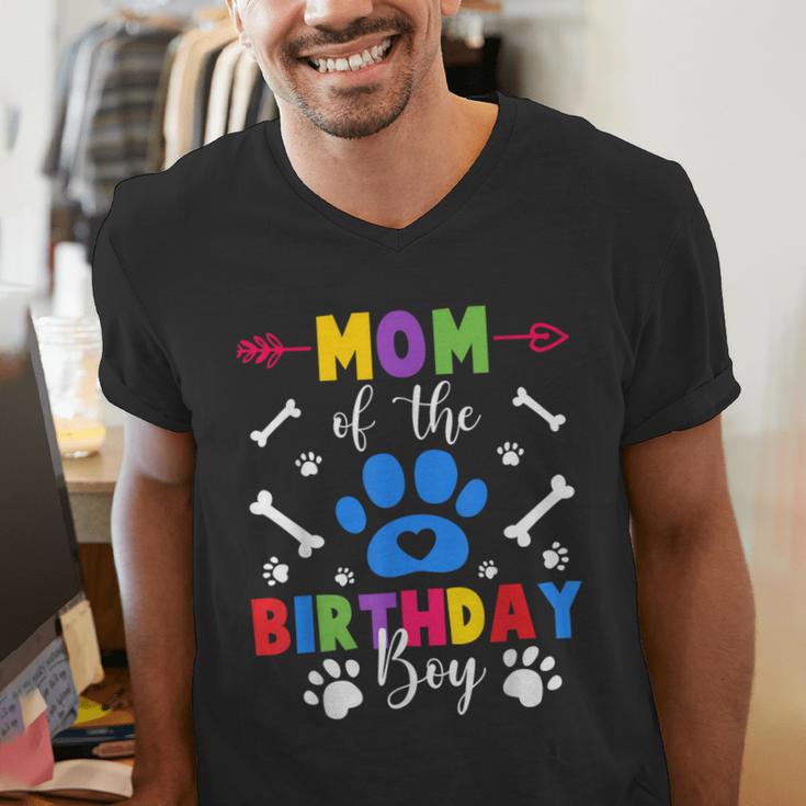 Mom And Dad Mom Of The Birthday Boy Dog Paw Family Matching Men's V-Neck T-Shirt