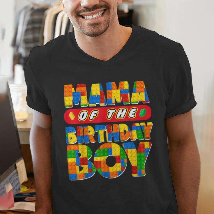 Mom And Dad Mama Birthday Boy Building Bricks Family Party Men's V-Neck T-Shirt