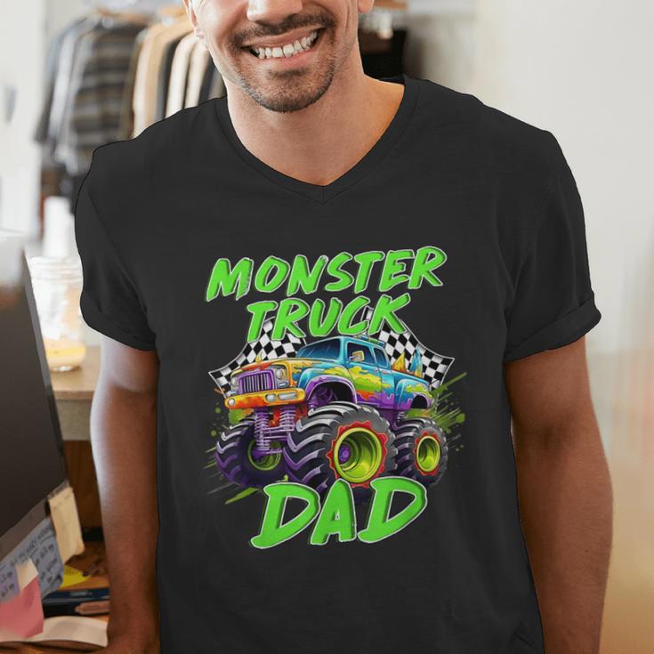 Monster Truck Dad Family Matching Birthday Party Fathers Day Men's V-Neck T-Shirt