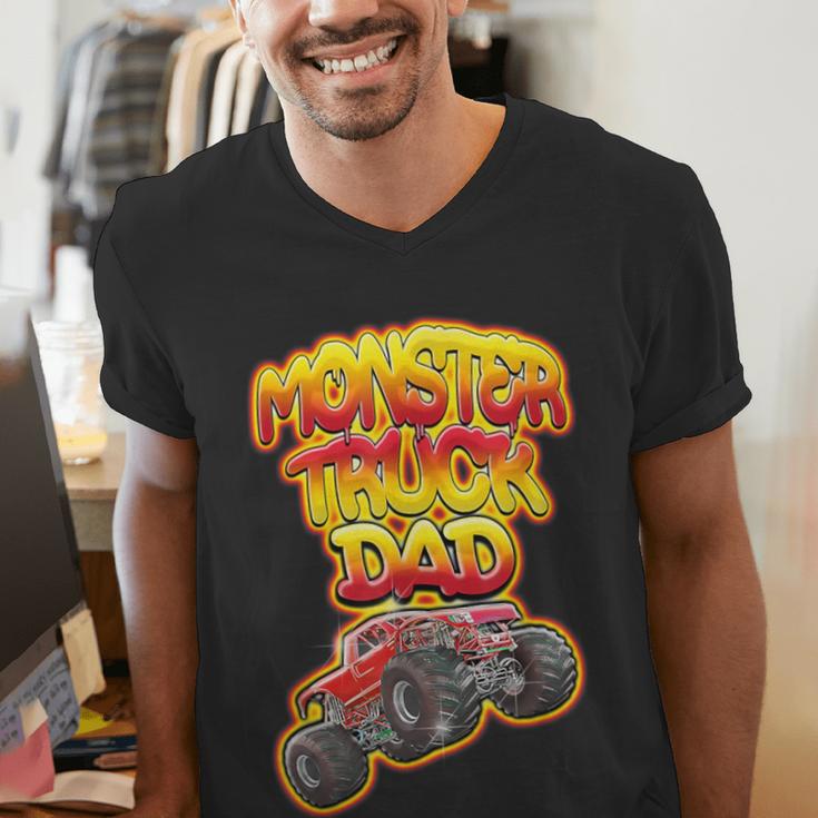 Monster Truck Dad Hot Red Graffiti Style Men's V-Neck T-Shirt Monster Truck Dad Hot Red Graffiti Style Men's V-Neck T-Shirt