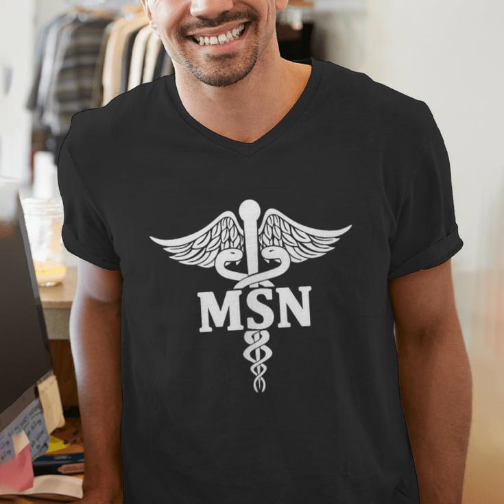 MSN Letters On Caduceus Medical Emblem MSN Nurse Graduation Men's V-Neck T-Shirt