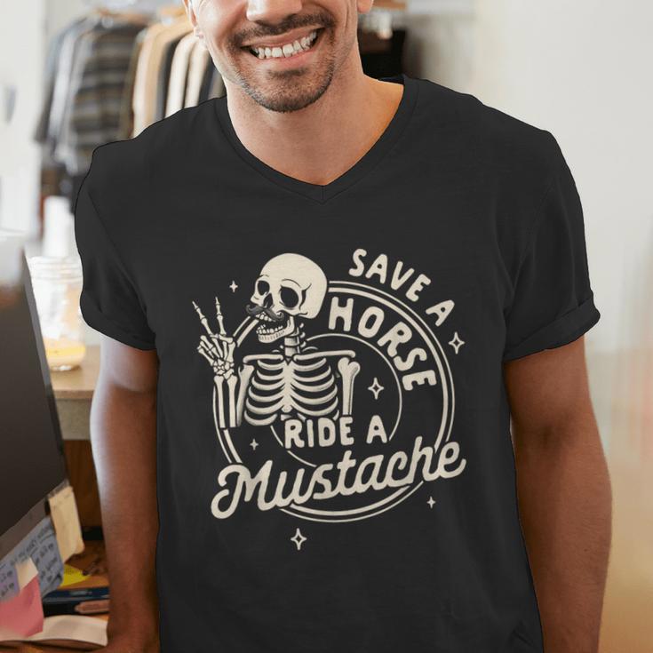 Mustache Dad Father’s Day Save A Horse Ride A Mustache Men's V-Neck T-Shirt Mustache Dad Father’s Day Save A Horse Ride A Mustache Men's V-Neck T-Shirt