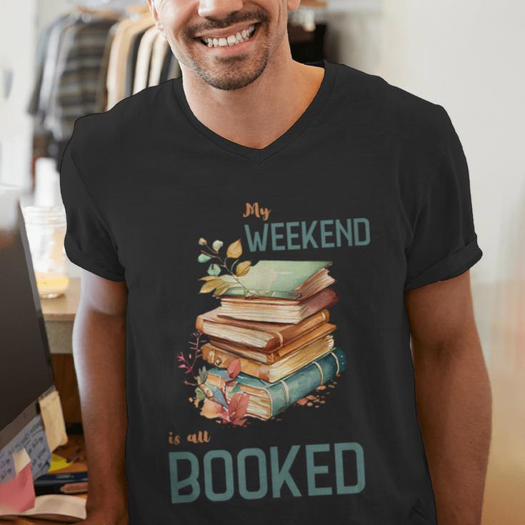 'My Weekend Is All Booked' Reading Book Introvert Librarian Men's V-Neck T-Shirt 'My Weekend Is All Booked' Reading Book Introvert Librarian Men's V-Neck T-Shirt