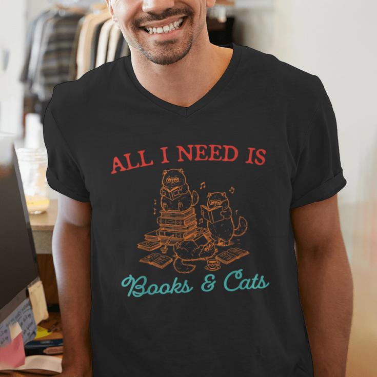 All I Need Is Books & Cats Cozy Men's V-Neck T-Shirt All I Need Is Books & Cats Cozy Men's V-Neck T-Shirt