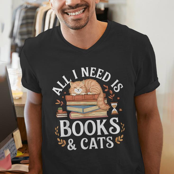 All I Need Is Books And Cats Reading Men's V-Neck T-Shirt All I Need Is Books And Cats Reading Men's V-Neck T-Shirt