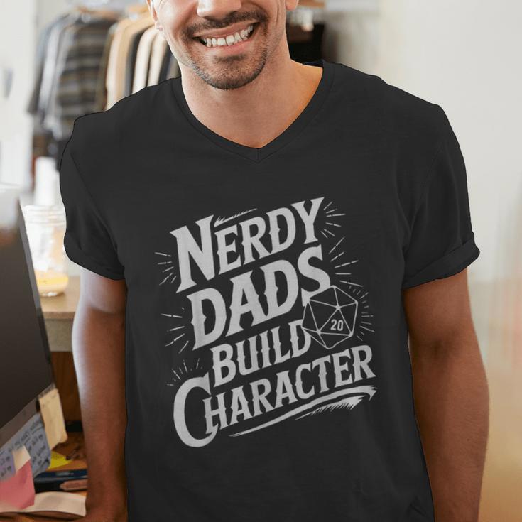 Nerdy Dads Build Character RPG Dice Father Humor Men's V-Neck T-Shirt Nerdy Dads Build Character RPG Dice Father Humor Men's V-Neck T-Shirt