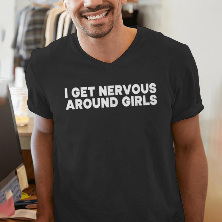 I Get Nervous Around Girls Shy Anti-Social Introvert Men's V-Neck T-Shirt