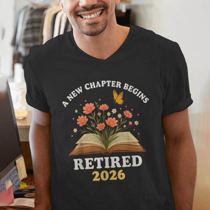 A New Chapter Begins Retired 2026 Floral Book Butterfly Tee Men's V-Neck T-Shirt A New Chapter Begins Retired 2026 Floral Book Butterfly Tee Men's V-Neck T-Shirt