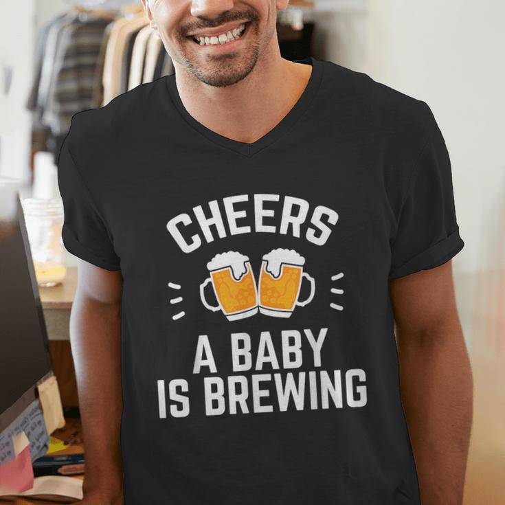 New Dad Baby Shower Cheers A Baby Is Brewing Men's V-Neck T-Shirt