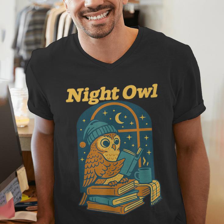 Night Owl Cozy Reading Tea Coffee Lover Bookworm Cute Men's V-Neck T-Shirt Night Owl Cozy Reading Tea Coffee Lover Bookworm Cute Men's V-Neck T-Shirt