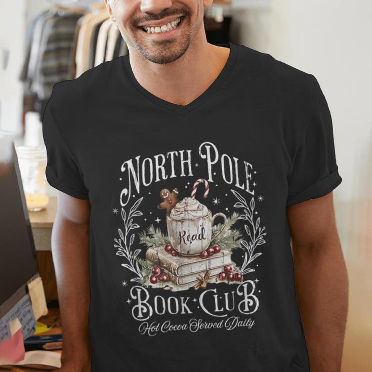 North Pole Book Club Hot Cocoa Served Daily Men's V-Neck T-Shirt North Pole Book Club Hot Cocoa Served Daily Men's V-Neck T-Shirt