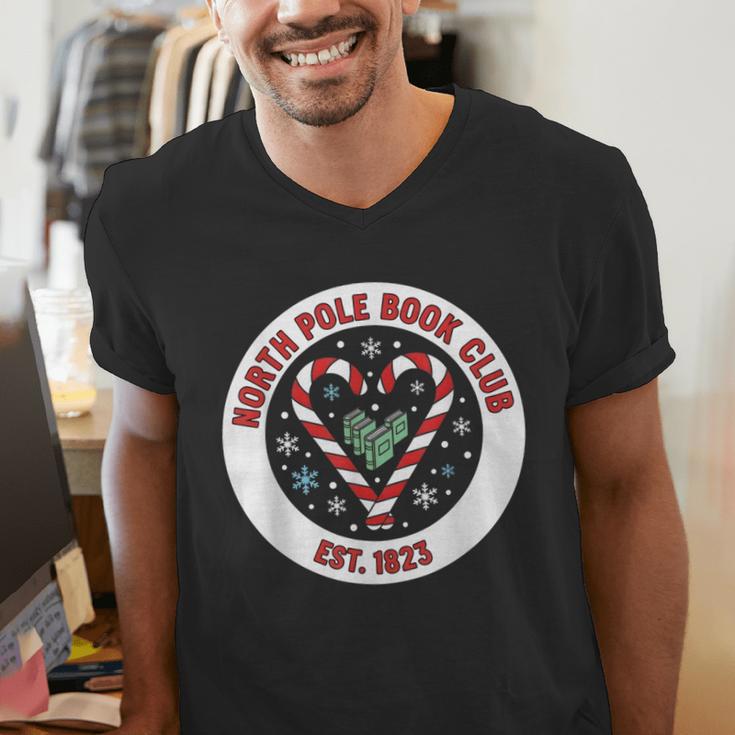 North Pole Book Club Shirt Candy Cane Christmas Men's V-Neck T-Shirt